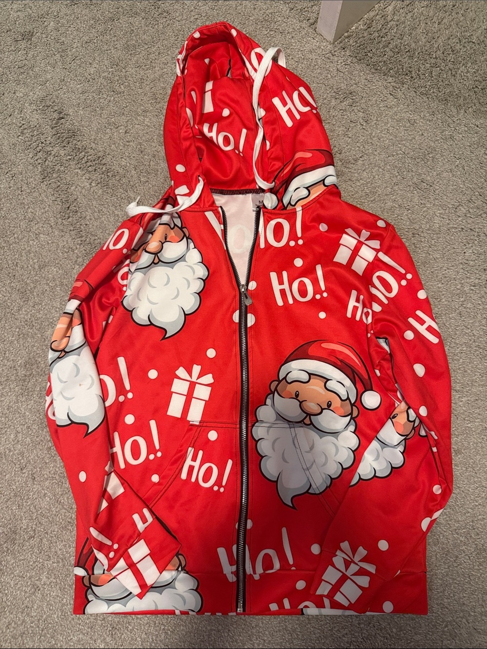 Women’s Red Santa Print Zip Hoodie Jacket